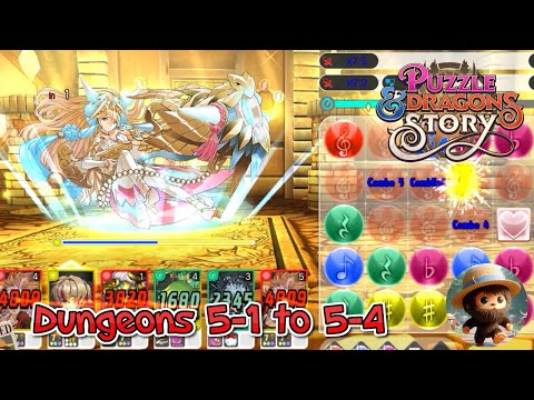 PUZZLE and DRAGONS STORY - Dungeons Level 5 fight 5-1, 5-2, 5-3, 5-4