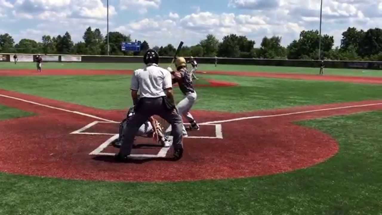Elliot Mast batting at Diamond Nation Blue Chip Tournament August 2015 - double. 2017 MLB Draft