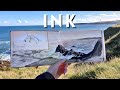 Toned paper sketchbook w/ INK AND WASH WATERCOLOR ✶ Coastal plein air sketching