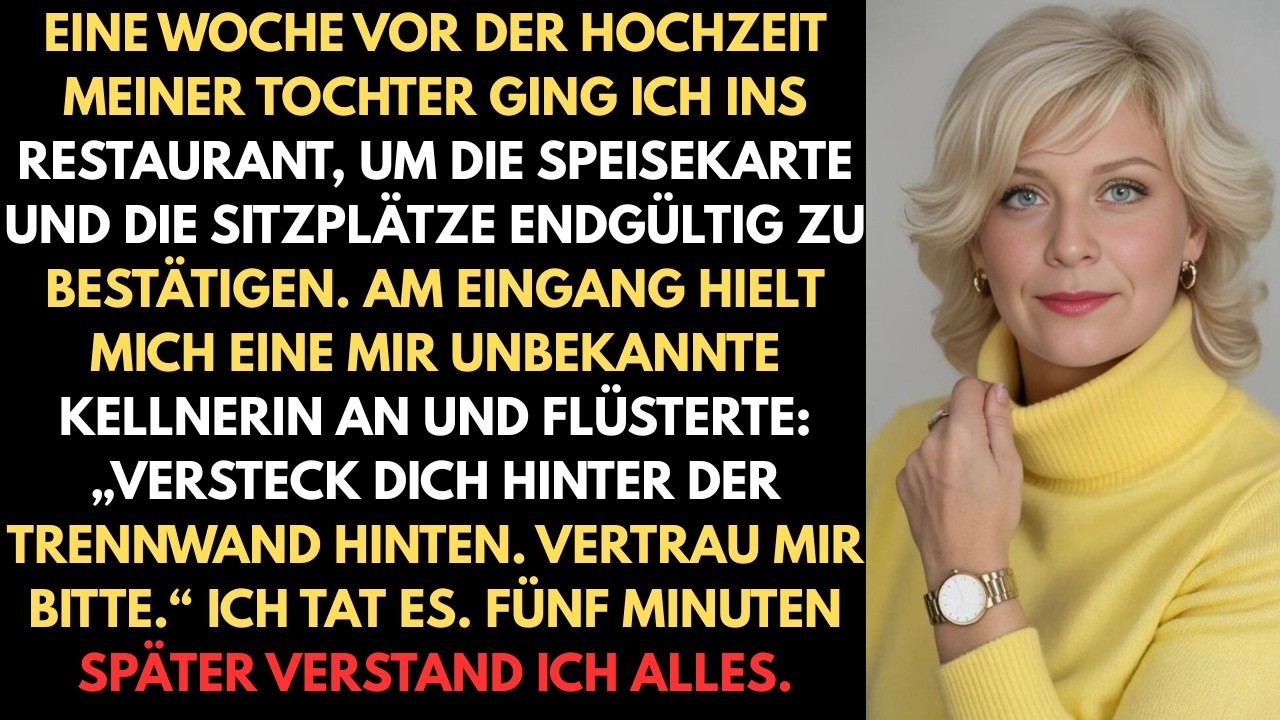 Eine Woche vor der Hochzeit meiner Tochter ging ich ins Restaurant, um das Menü und die Sitzplätze