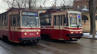 3 трамвайный маршрут СПб ( изменённая трасса от площади Репина до метро Выборгская. Раннее утро)