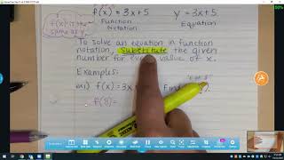 Classroom Notes Video- Function Notation including DESMOS