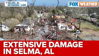 Drone Video Shows Widespread Damage In Selma, AL After Large Tornado Swept Through