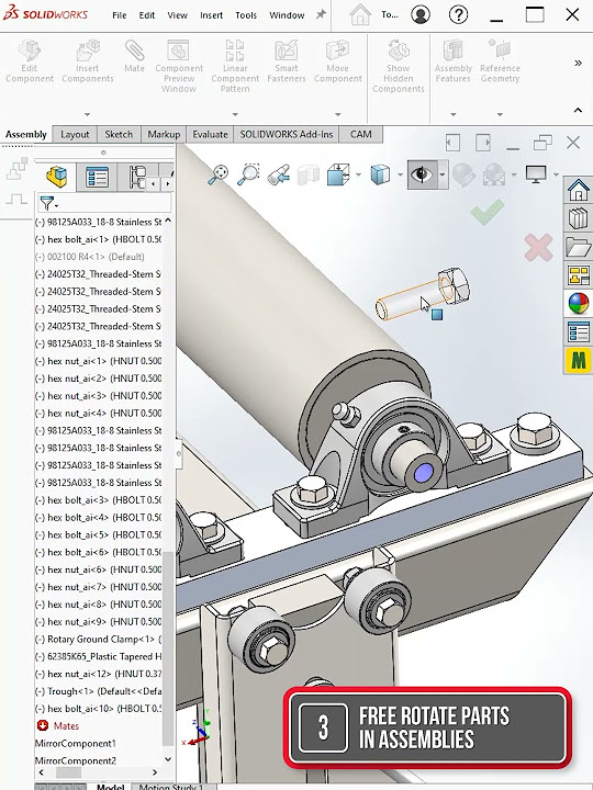 Free Rotate Parts & Subassemblies in a Parent Assembly in Solidworks