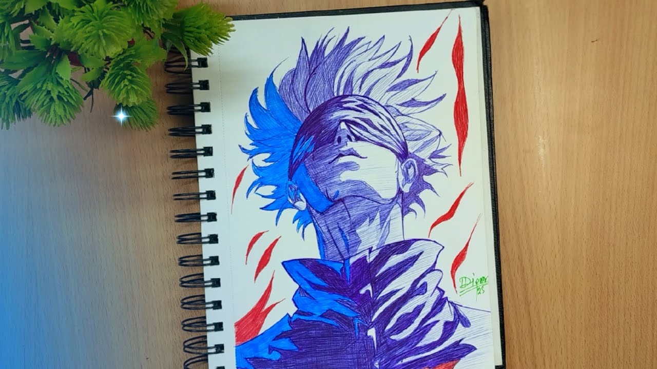 How to draw Gojo satoru with only pen step by step drawing for ...