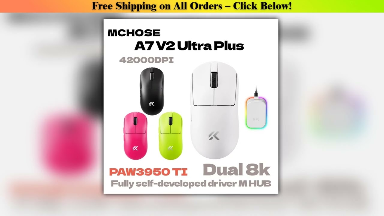 MCHOSE A7 V2 Ultra Plus Lightweight Wireless Gaming Mouse Dual 8000Hz Polling Rate PAW3950 TI