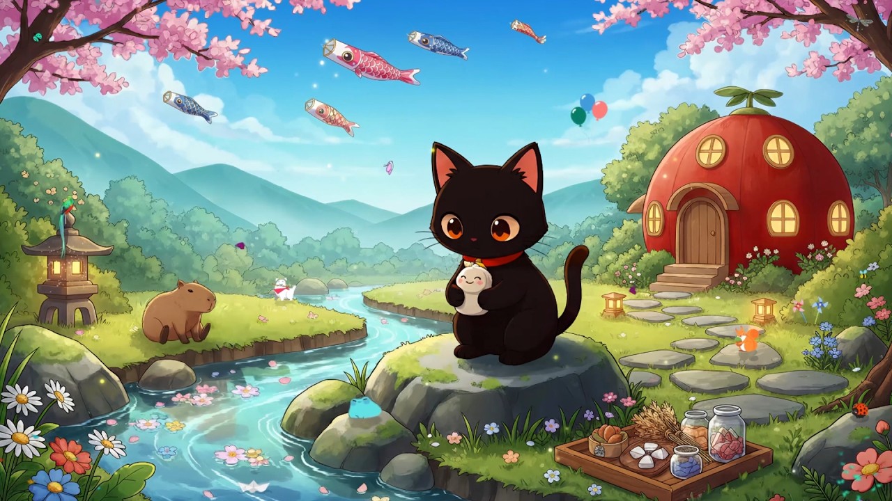 Spring Picnic by the River with Kitty's Cat 🍓 Fantasy Cottagecore Lofi 🌸 Happy Beats for Morning