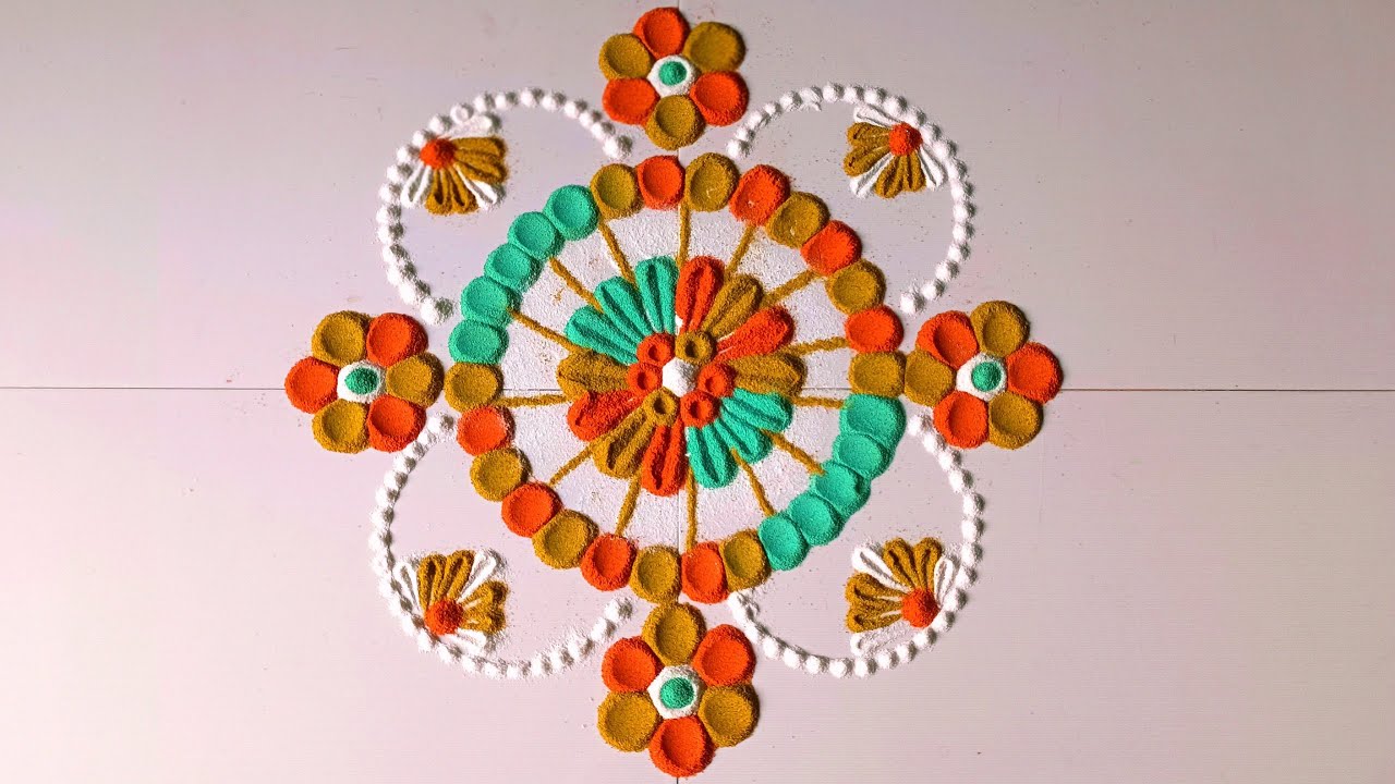 Rangoli Colour With Spoon ||Diwali Rangoli || Colourful Rangoli Design ...
