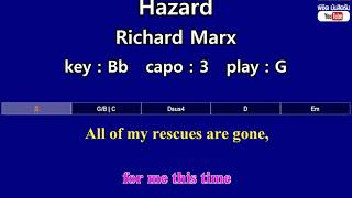 Video thumbnail of "Hazard - Richard Marx (Karaoke & Easy Guitar Chords)  Key : Bb  Capo : 3"