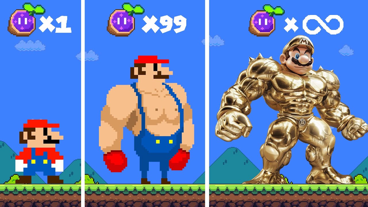 Super Mario Bros. but Every Seed Powerups make Mario Golden MUSCLE | Game Animation