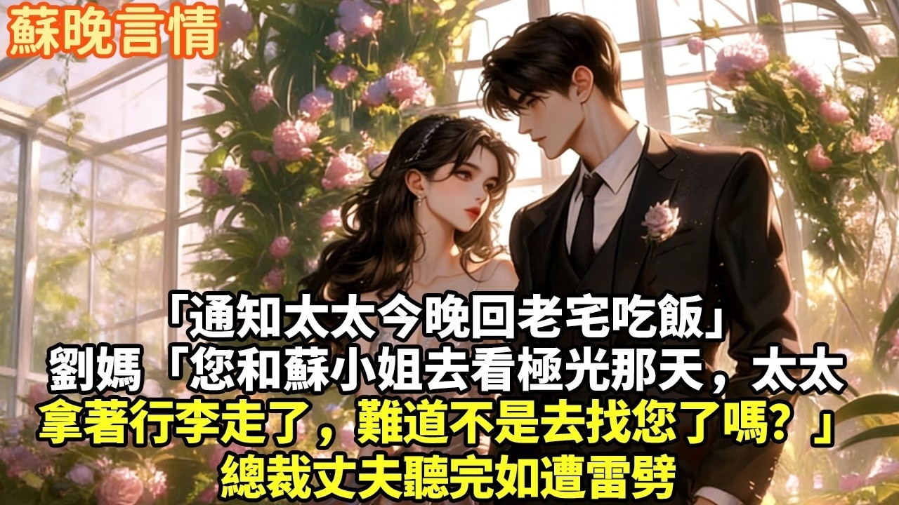 「通知太太今晚回老宅吃飯」劉媽「您和蘇小姐去看極光那天太太拿著行李走了，難道不是去找您了嗎？」總裁丈夫聽完如遭雷劈#現實情感#豪門言情#為人處世#短篇