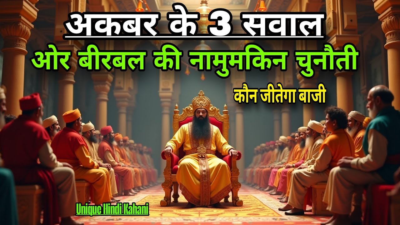 अकबर के तीन सवाल ओर बीरबल की नामुमकिन चुनौती 🤔 | akbar birbal unique kahani | new story in hindi 
