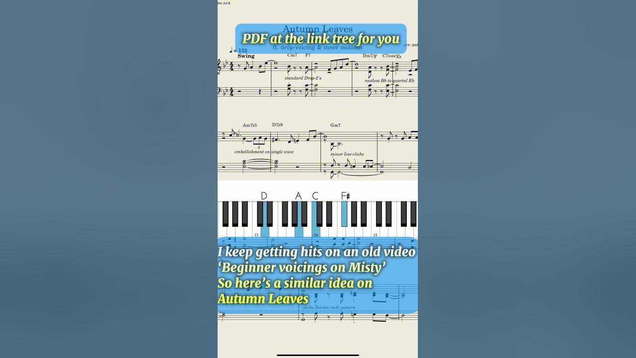 Autumn Leaves easy arrangement with PDF #piano #jazz #pianomusic #musicteacher #musiclessons