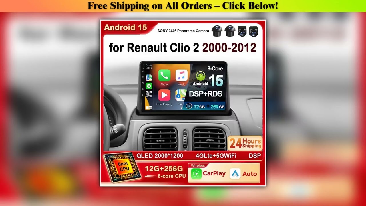 Android 15 Car Radio Navigation Player For Renault Clio 2 BB CB MK2 20002012 2K QLED Carplay Auto