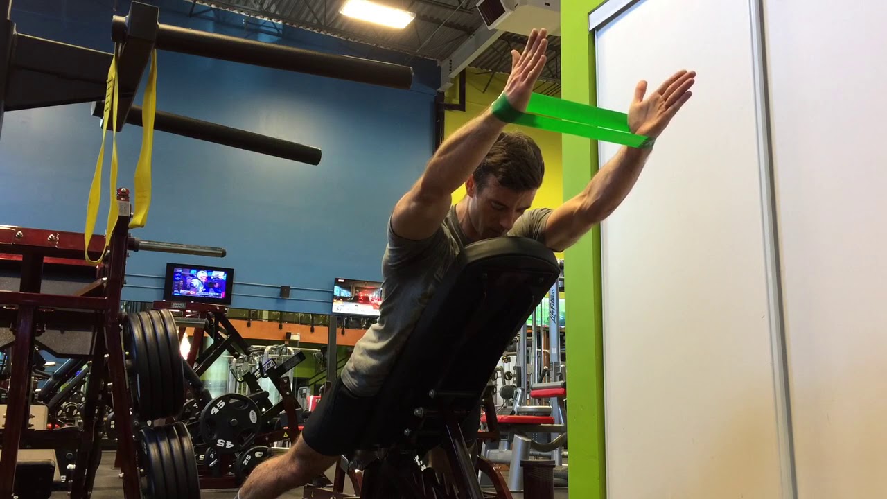 Prone Shoulder Extensions with Resistance Band - YouTube