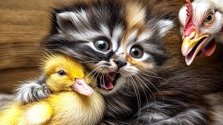 The Fear of the Kitten  Journey to Meet Mother Hen. So funny and cute.