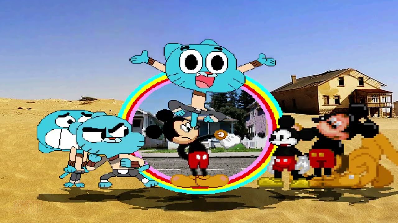 FAMOUS CAT & MOUSE FIGHTS! | TEAM TRIPLE GUMBALL  VS  TEAM TRIPLE MICKEY MOUSE | RACE TO 3 WINS