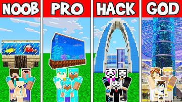 Minecraft: AQUARIUM HOUSE BUILD CHALLENGE - NOOB vs PRO vs HACKER vs GOD in Minecraft Animation