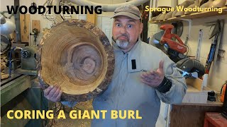 Woodturning - Huge maple burl and cherry crotch coring!