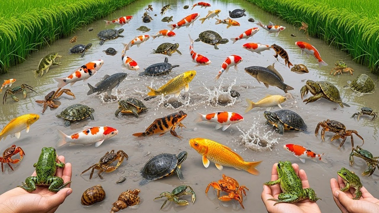 Catching Colorful Fish, Clams & Crabs by Hand — Satisfying River & Beach Foraging