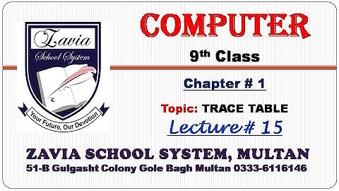 9th Class Computer Trace Table Chapter # 1 Lecture # 15 Urdu/Hindi