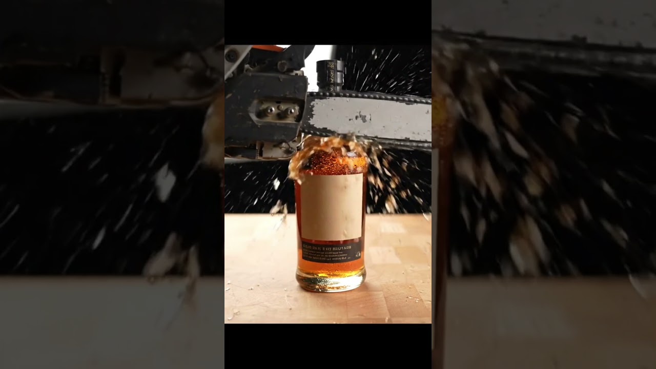 ASMR Chainsaw vs Whiskey Bottle | Satisfying Glass Break & Liquid Splash
