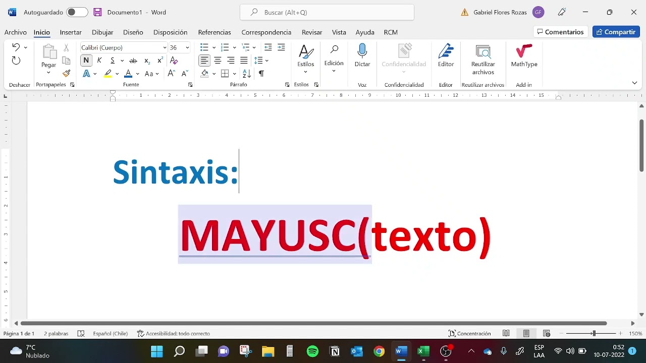 Excel: Función Mayusc (Windows)