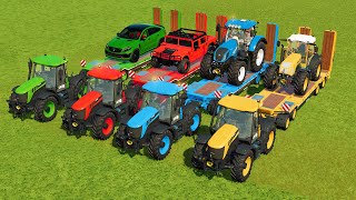 TRANSPORTING FIVE COLOR NEW HOLLAND TRACTOR, RIGITRAC, HUMMER, MERCEDES! FARMING 22