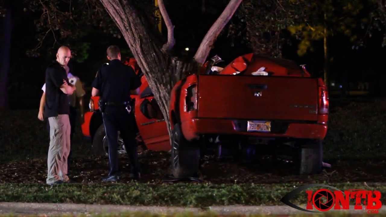 Two people are left injured when their truck collides with a tree in Clearwater
