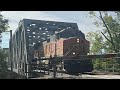 BNSF Grain Train Screaming Over the Mississippi River onto Nicollet Island, Minneapolis, MN #bnsf
