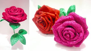 How to make glitter sheet rose for valentine's Day | Glitter form rose | Flower making ideas