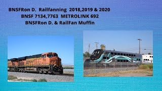 BNSF 7134 ,  METROLINK 692,  Passenger Train,  BNSF 7565  Double Stack  {See Description}