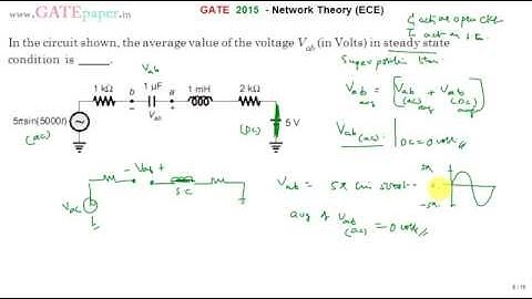GATE 2015 ECE Average value of voltage Vab using super position theorem