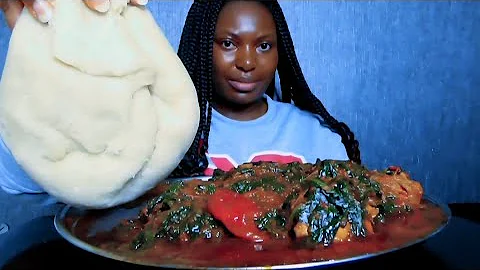 Asmr mukbang eforiro soup with fufu/ Nigerian food mukbang