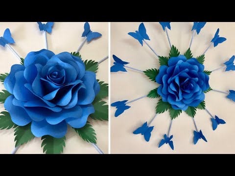 PAPER FLOWER WALL HANGING | PAPER ROSE FLOWER CRAFT| PAPER ROSE WALL CRAFT