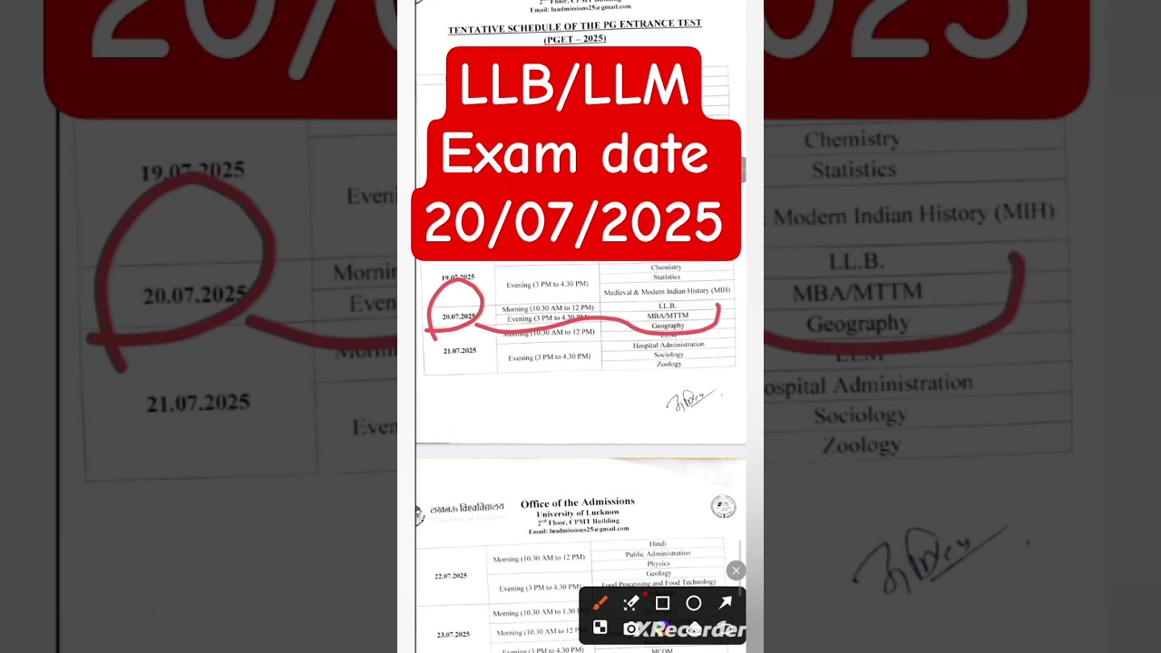 Lucknow University PG Entrance Exam kab hai 