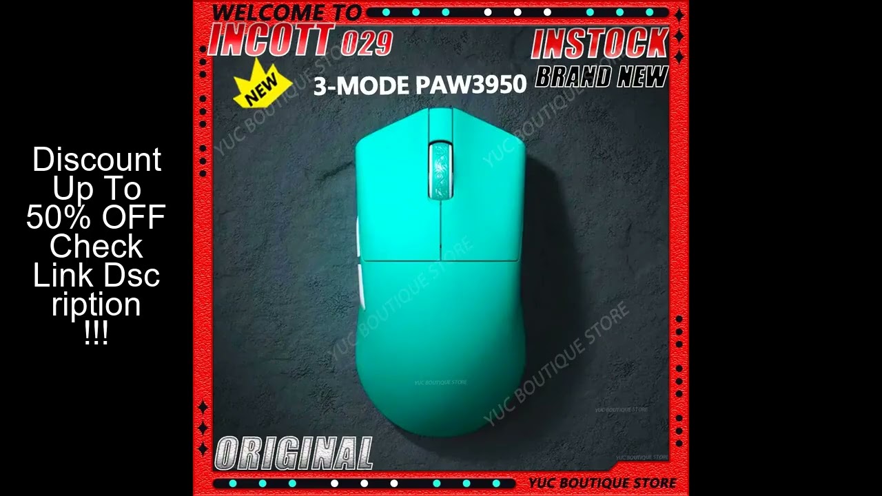 NEW Incott 029 PRO 8K Wireless Mouse 3-Mode Gaming Mouse PAW3395/PAW3950 Bluetooth Lightweight Ergon