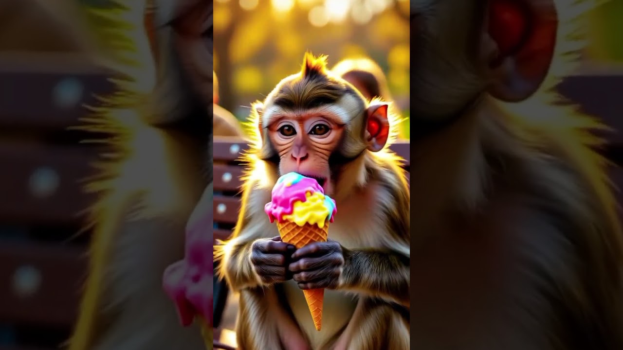 Funny Monkey Eating Ice Cream 🍦🐒 | Cute Animal ASMR Video