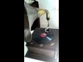 Ancien gramophone path grand pavillon en laiton 10 disques boite a aiguille