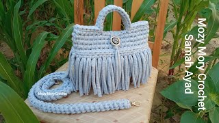 شنطة كروشية بخيط الكليم المصرى بشراشيب للمبتدئين Bolsa de crochê/Crochet bag /tığ işi çanta