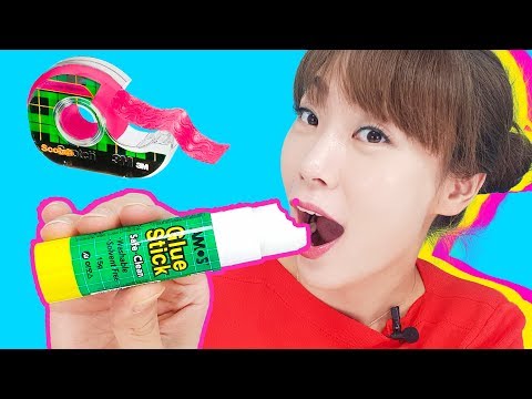 쉿! 몰래 학용품 먹기!!서은이엄마의 학용품 먹기 딱풀젤리 캔디 자 지우개Glue stick Eraser ruler School supplies Candy JellyㅣJOYPONG