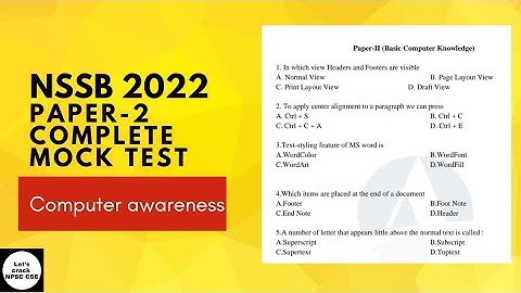 NSSB 2022 | Complete Mock Test   Paper-2 | Computer Awareness