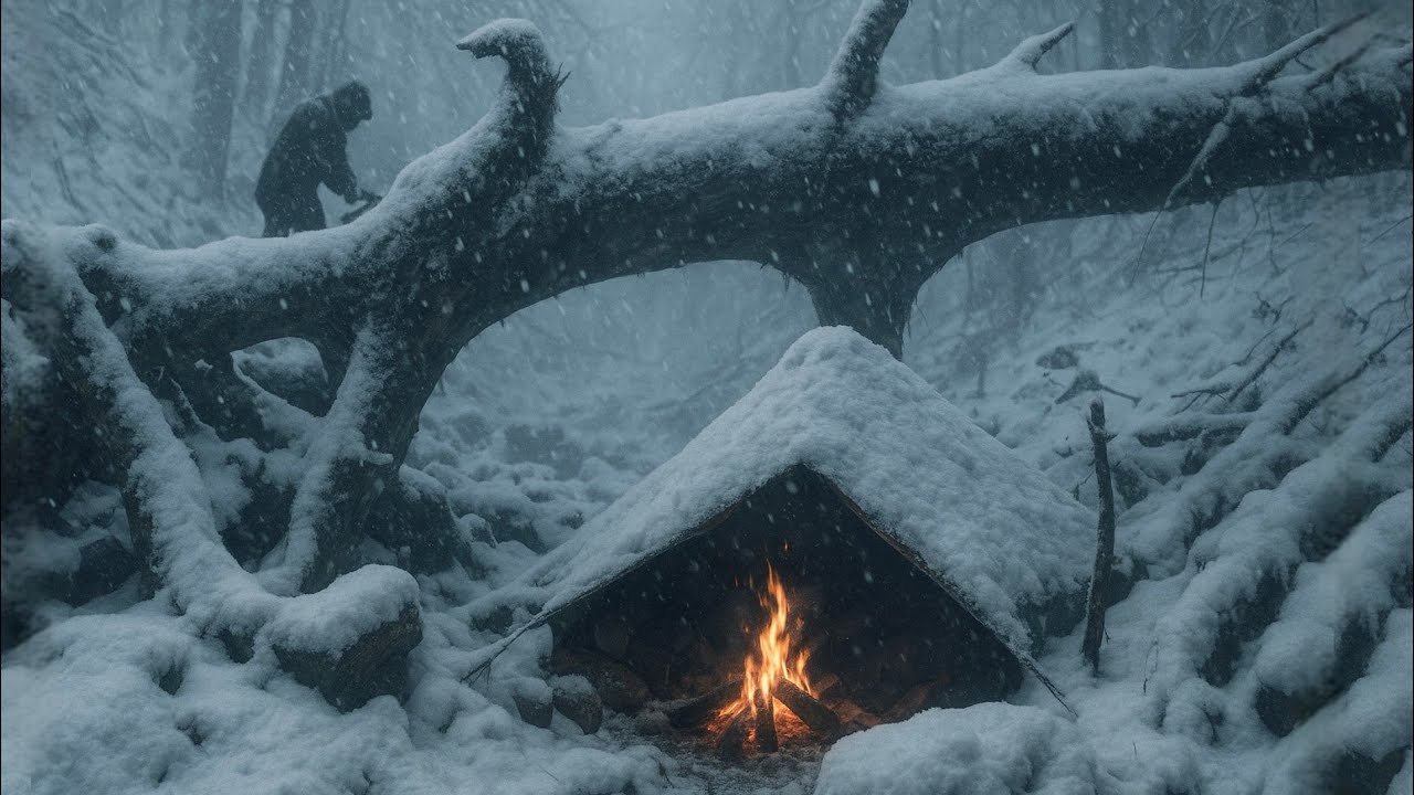 Alone in a Blizzard | Survival Shelter Under Heavy Snow Without a Tent