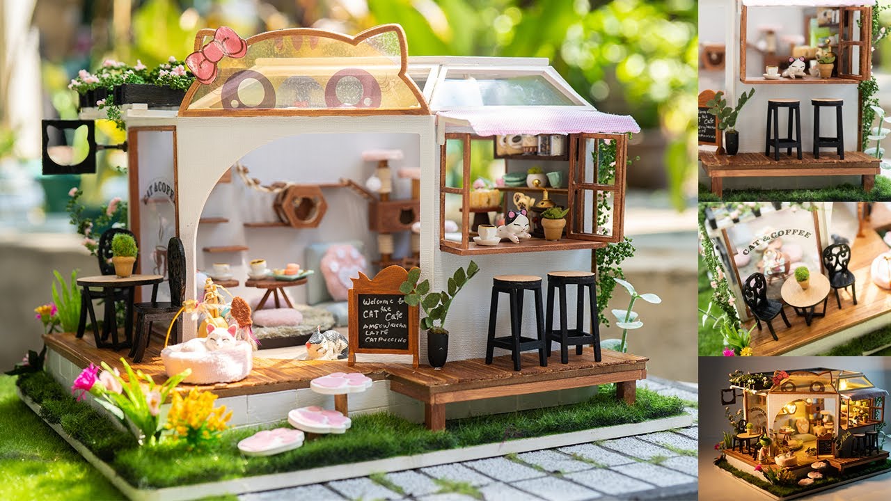 CUTEBEE 1: 24 DIY Dollhouse Kit (Cat Coffee Garden)