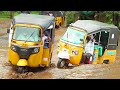 Autorickshaw 3 wheeler on rain water roads  tuk tuk rickshaws  autos  crazy autowala