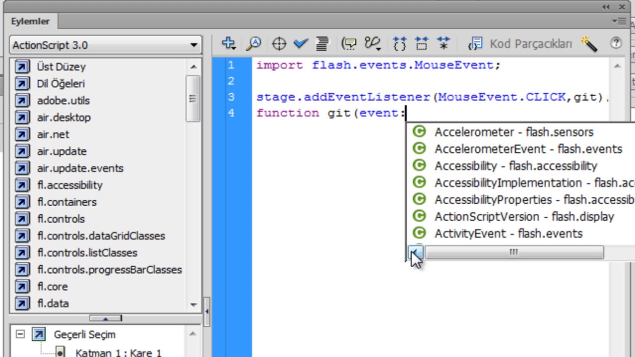 Adobe Flash Action Script 3.0 'da Nesneyi kodla hareket ettirmek - YouTube
