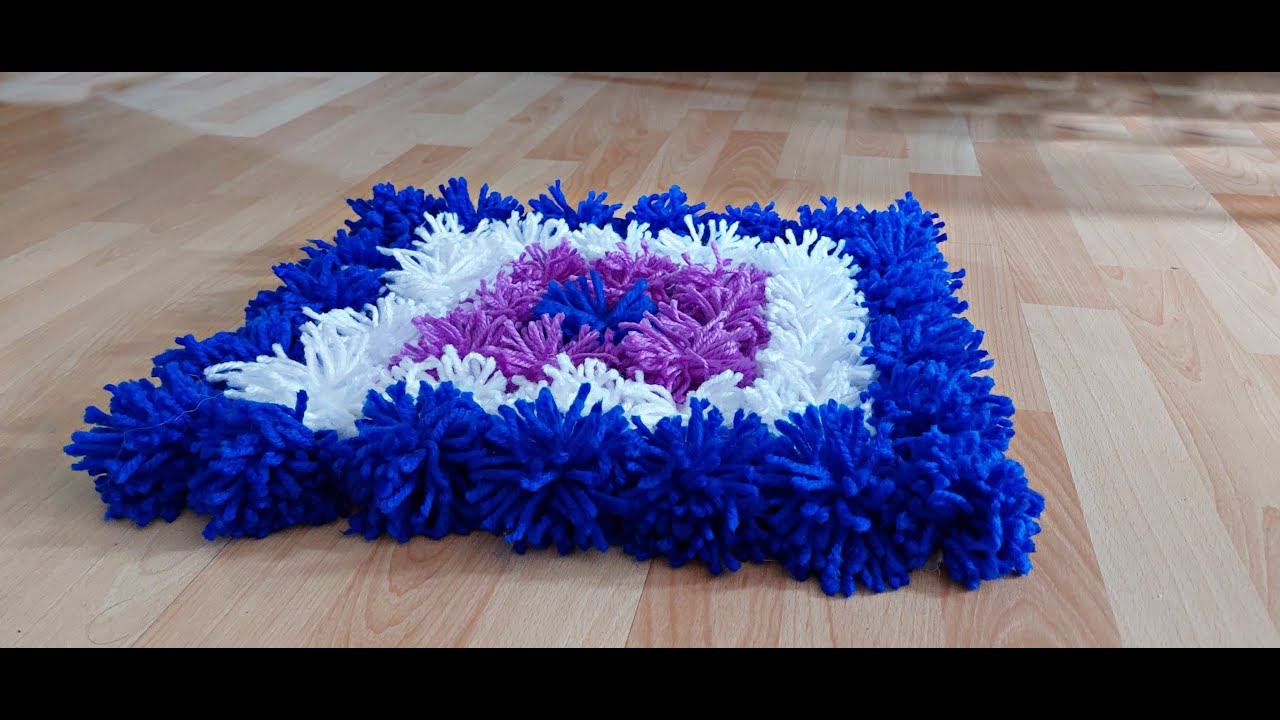 How to make, pom pom rug, Home decor                     عمل سجادة من خيوط الصوف
