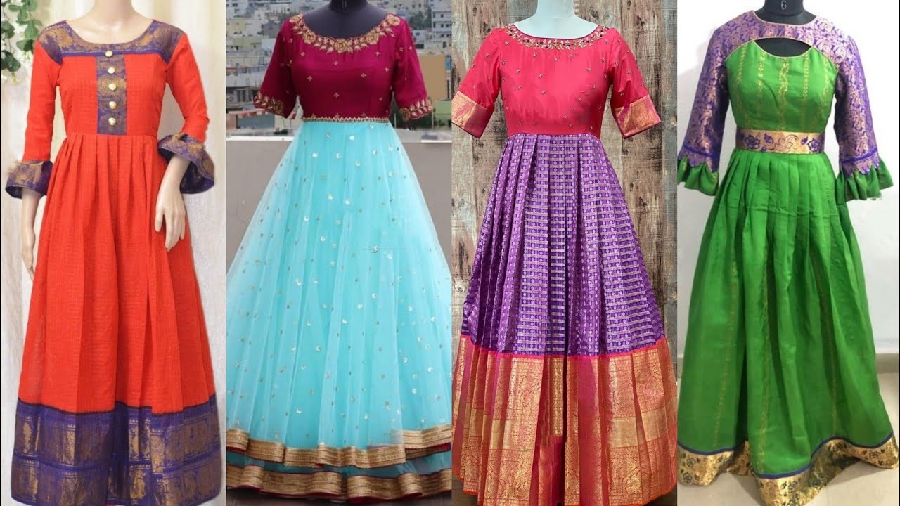 saree #dress #anarkali #simple #sareedressanarkalisimple | Long gown design,  Long dress design, Girls frock design