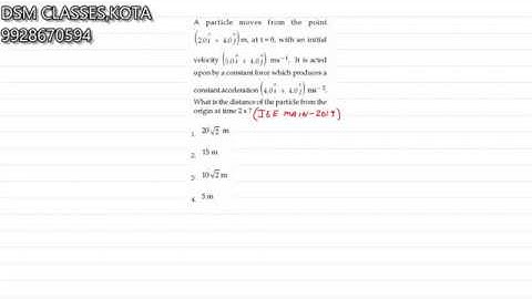 A particle moves from point (2.0i +4.0j)m, at t=0, with an initial velocity.......JEE MAIN 2019