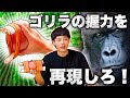 ゴリラの握力を再現してリンゴを潰しました。